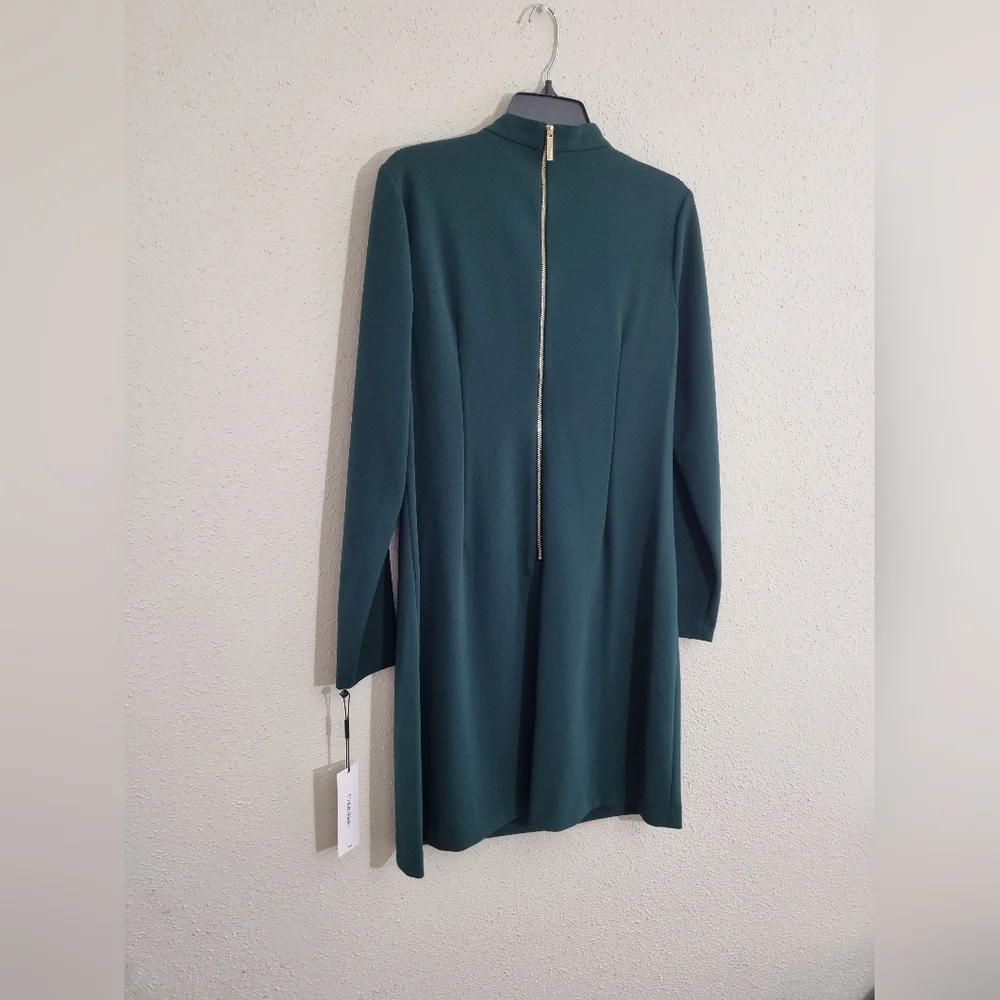 Calvin Klein Dark Green Long Sleeve Dress With Tie Neck Detail NWT Size 12 - Picture 7 of 8